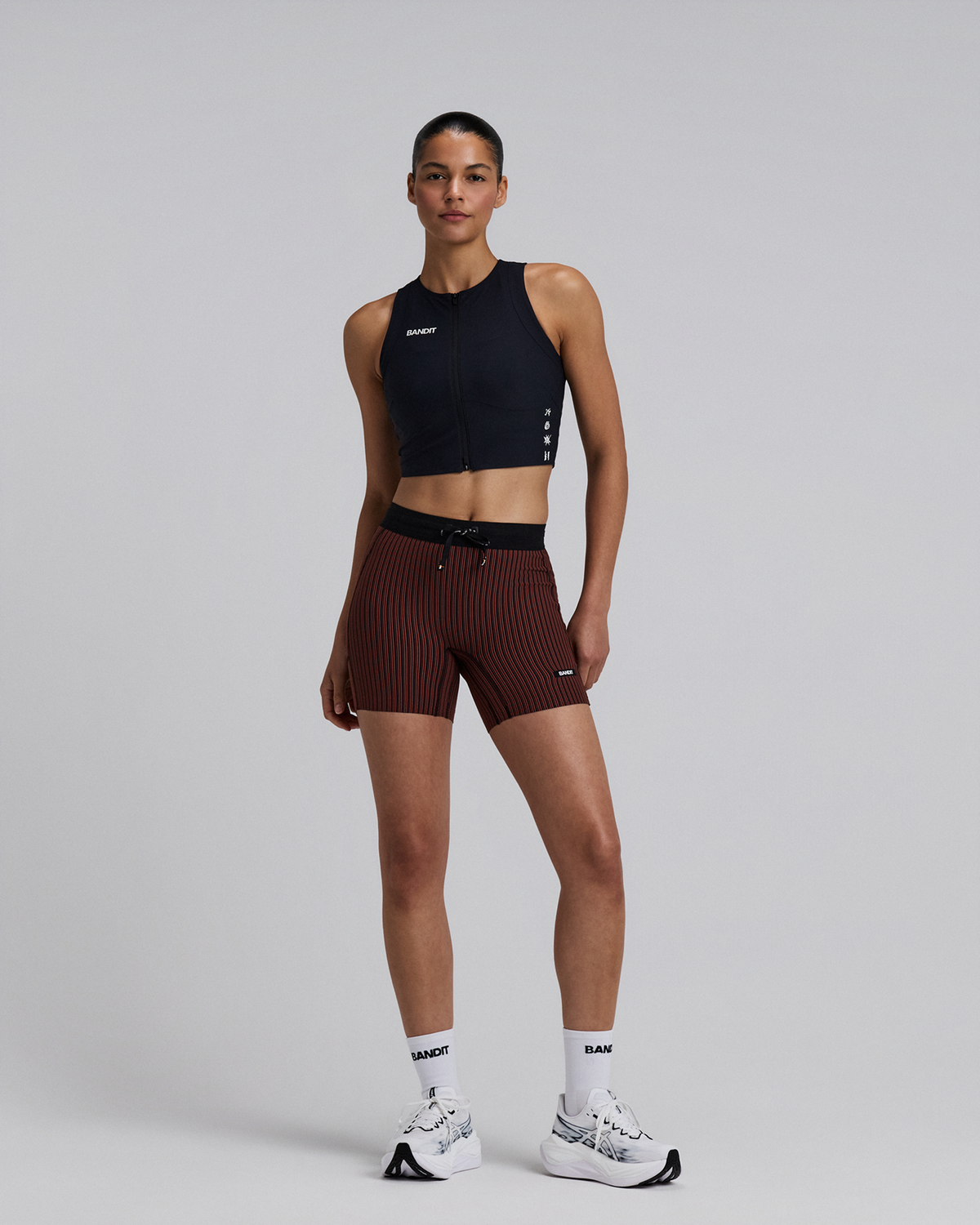 Women's Striped Cadence™ 5" Compression Shorts - Mahogany / Black