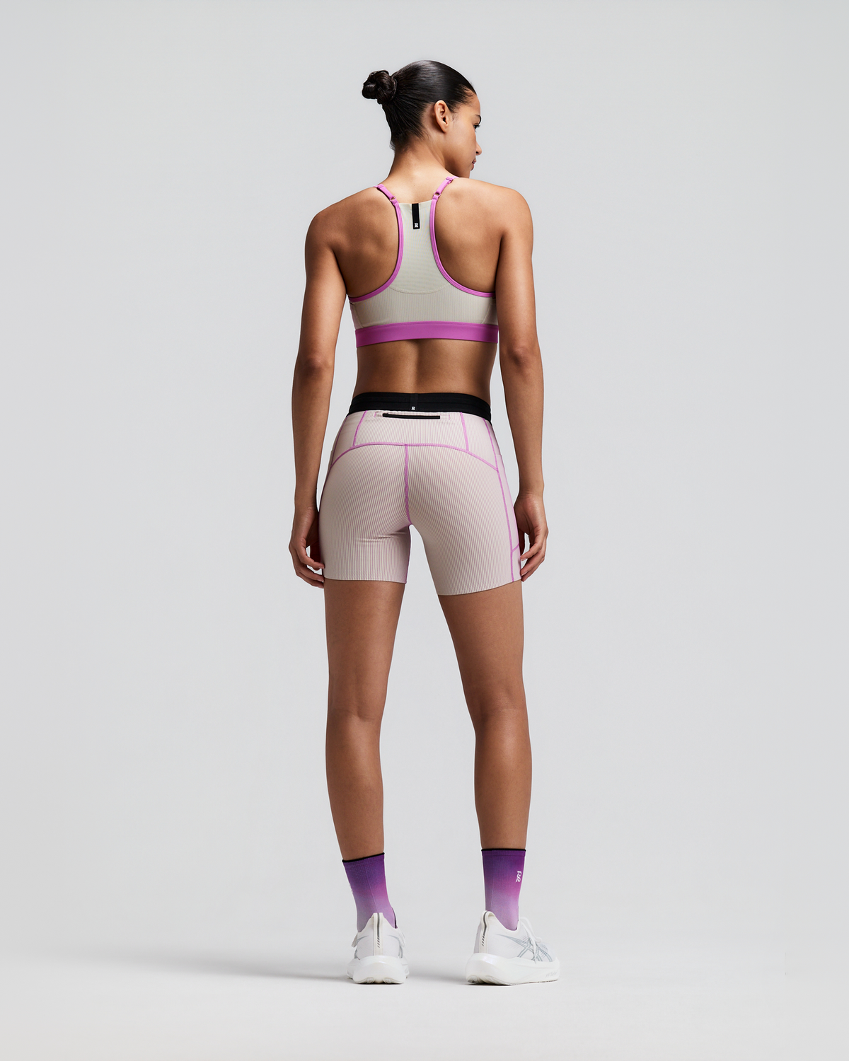 Women's Striped Cadence™ 5" Compression Shorts - Plaster / Orchid