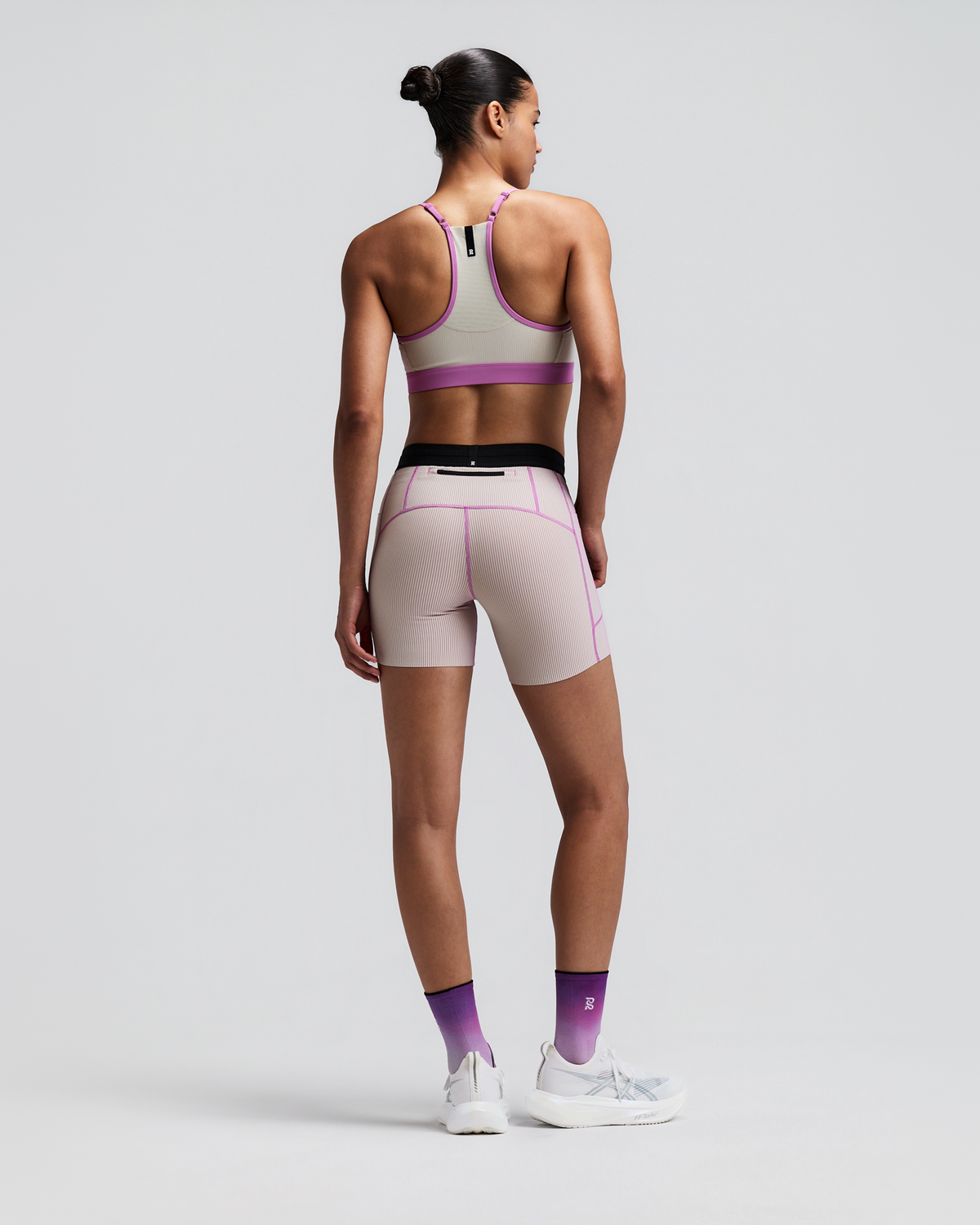 Women's Striped Cadence™ Strappy Run Bra - Plaster / Orchid