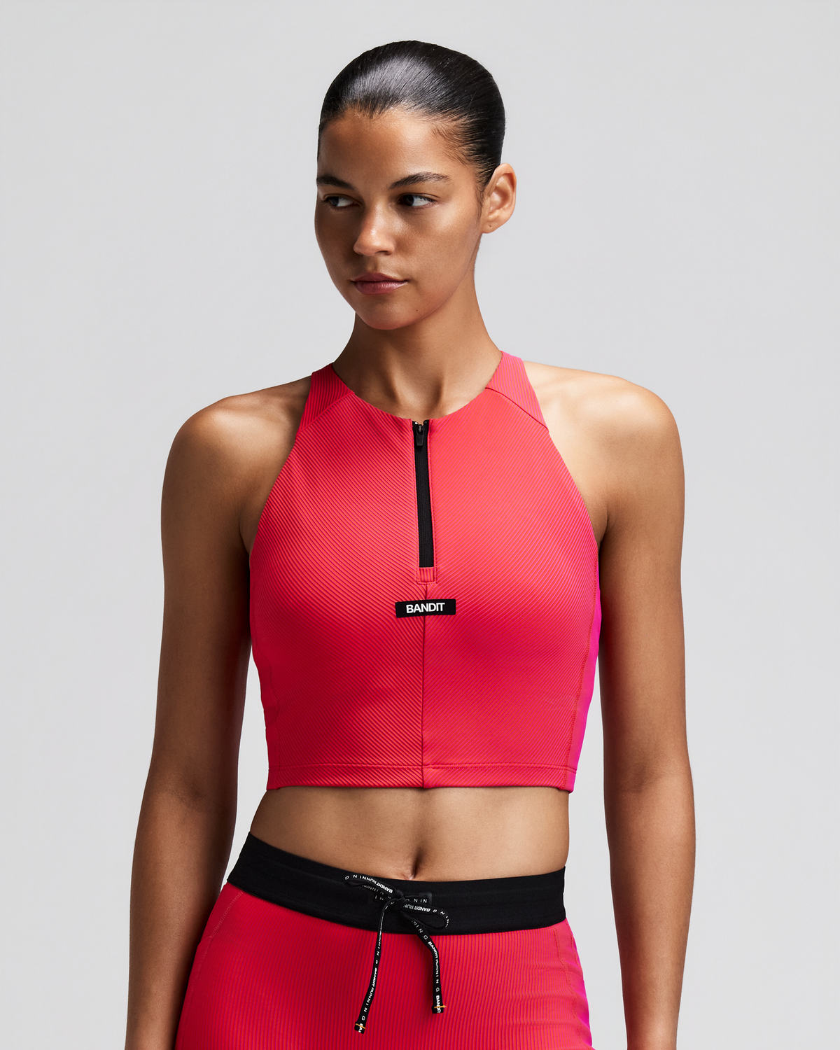 Women's Striped Cadence™ Zip Front Race Crop - Poppy / Azalea