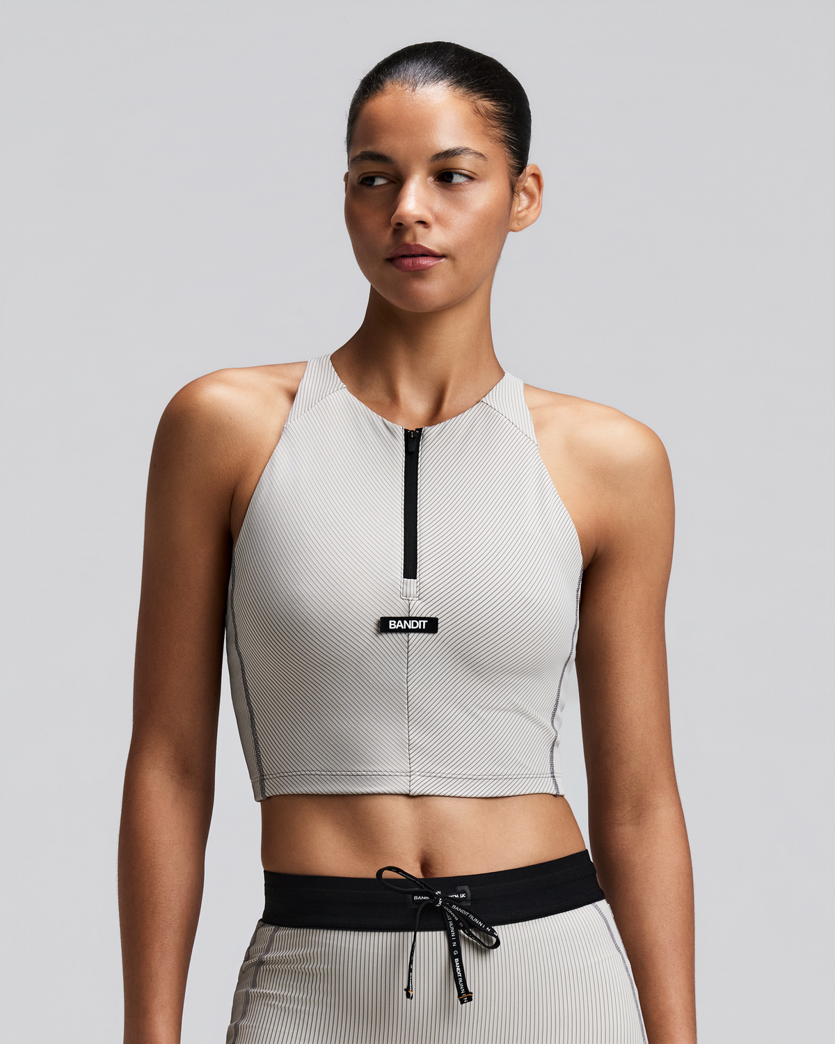 Women's Striped Cadence™ Zip Front Race Crop - Plaster / Slate