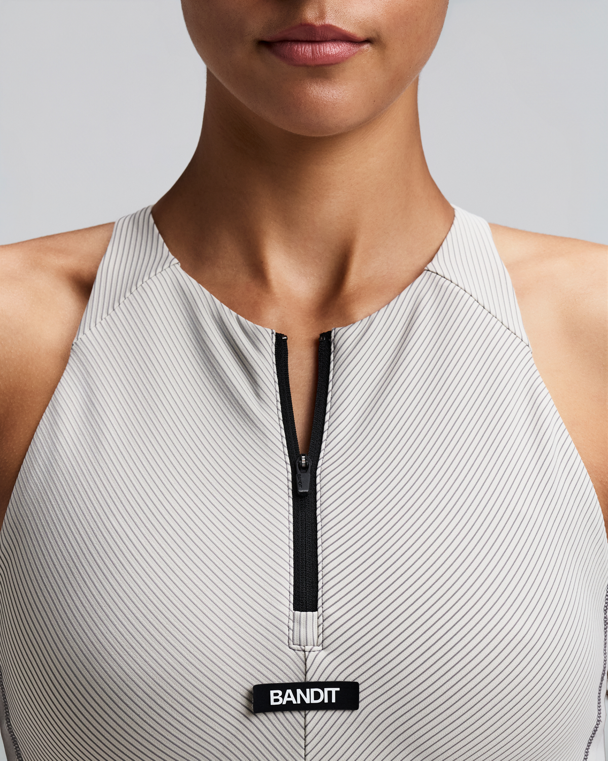 Women's Striped Cadence™ Zip Front Race Crop - Plaster / Slate
