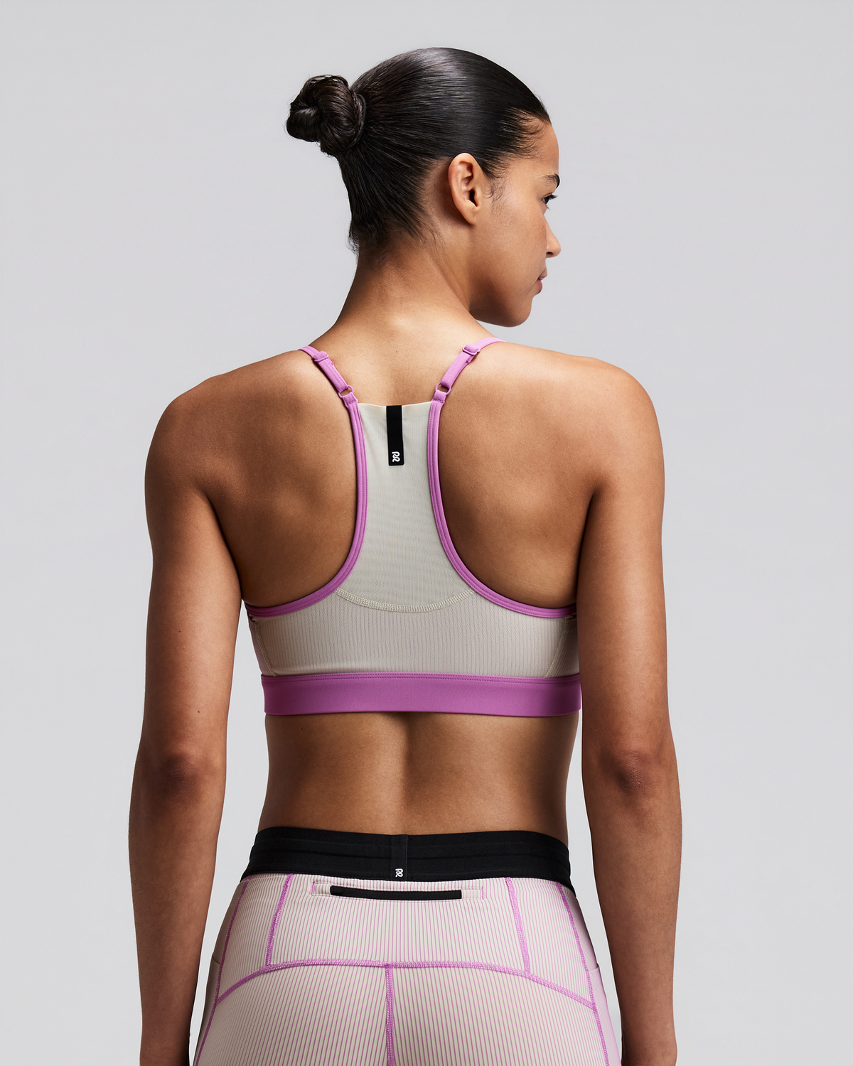 Women's Striped Cadence™ Strappy Run Bra - Plaster / Orchid
