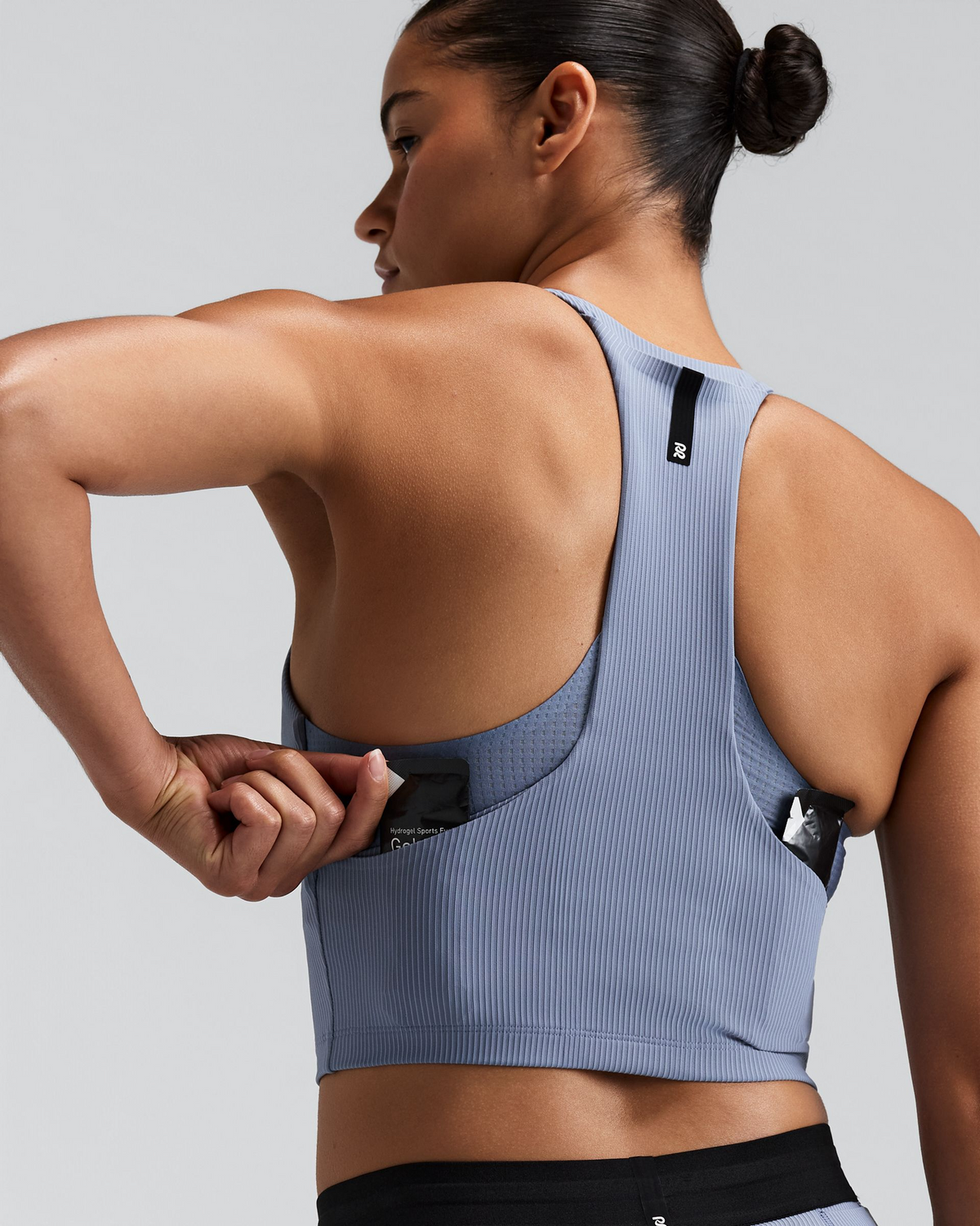 Women's Striped Cadence™ Zip Front T-Back Race Crop - Steel Horizon / Pavilion Blue