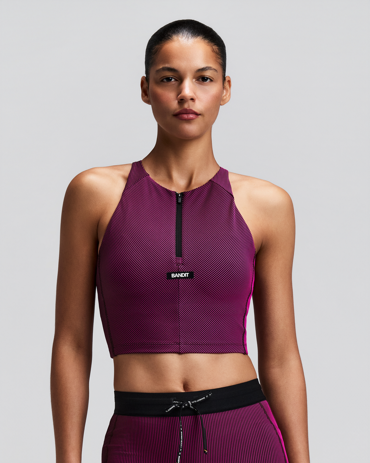 Women's Striped Cadence™ Zip Front Race Crop - Espresso / Azalea