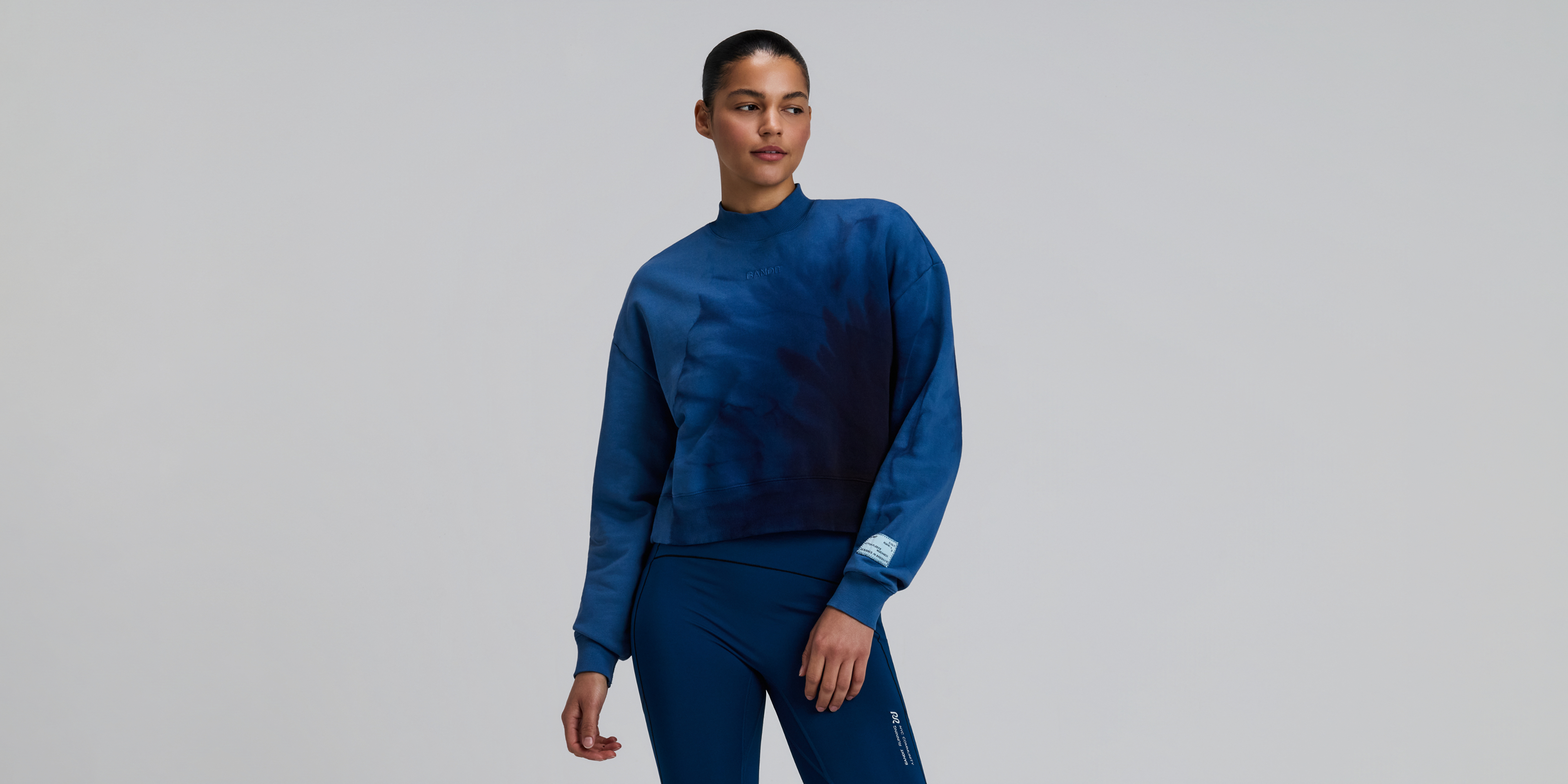 Women's Cropmock Pullover - Aegean Blue Wave Print