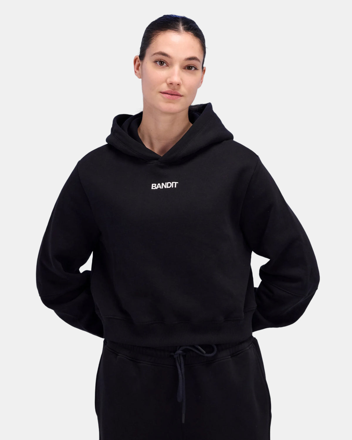 Women's Stitch Logo Cropped Hoodie - Black