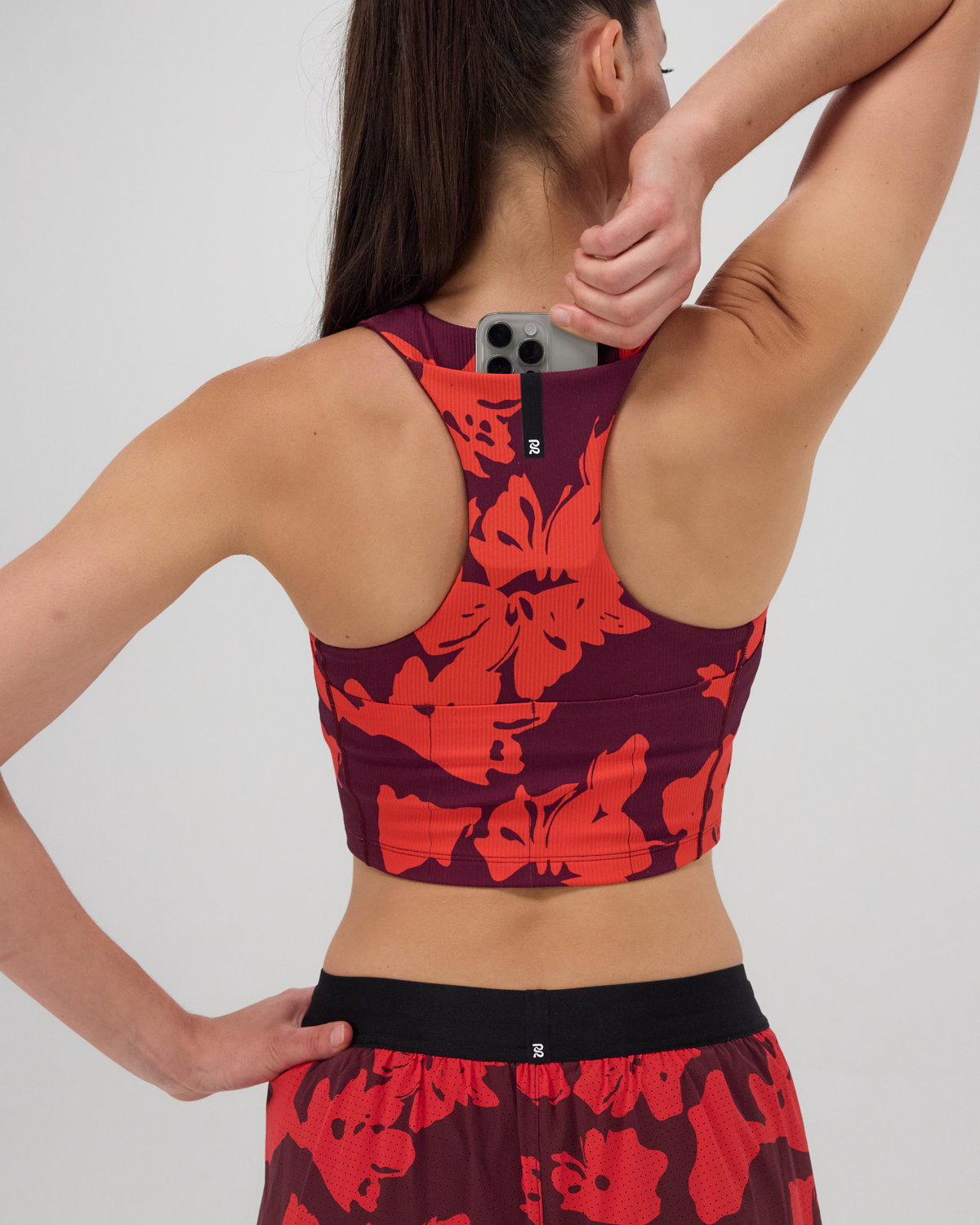 Cadence™ Zip Front Race Crop - Fleura, Fig / Intense Red