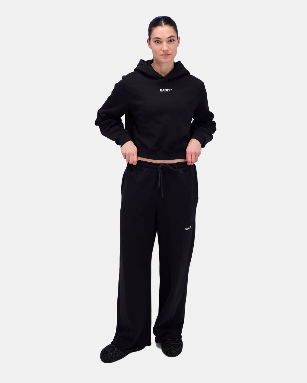 Women's Stitch Logo Cropped Hoodie - Black
