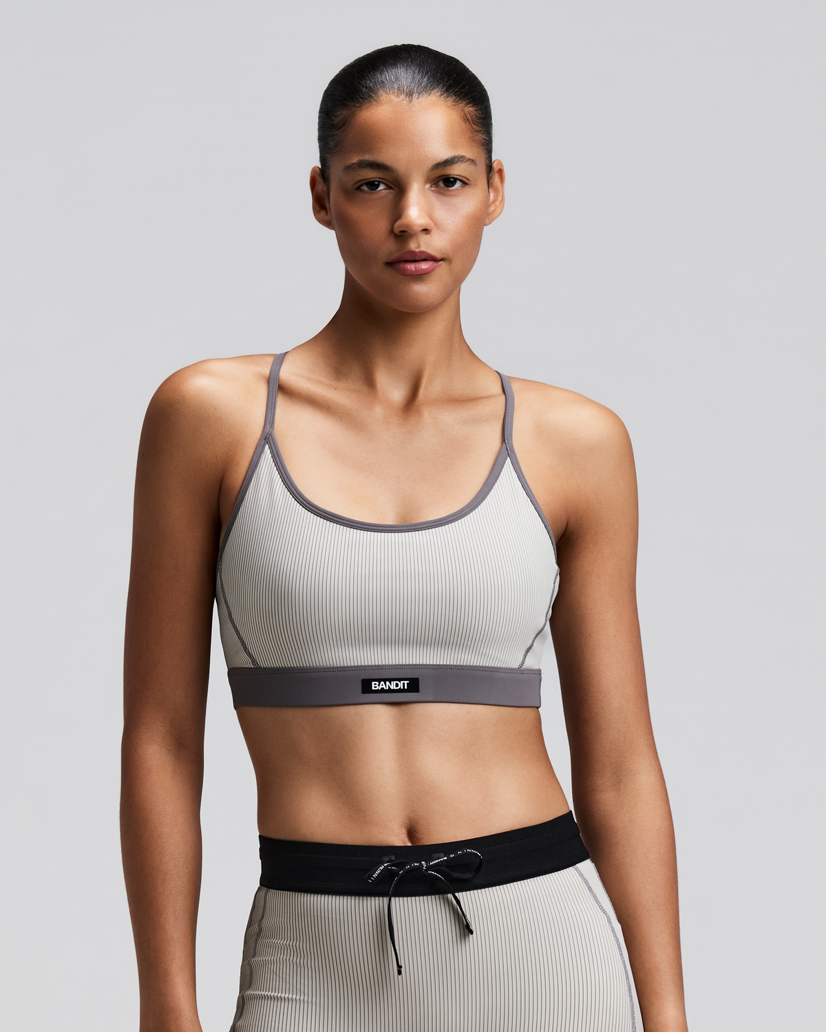 Women's Striped Cadence™ Strappy Run Bra - Plaster / Slate