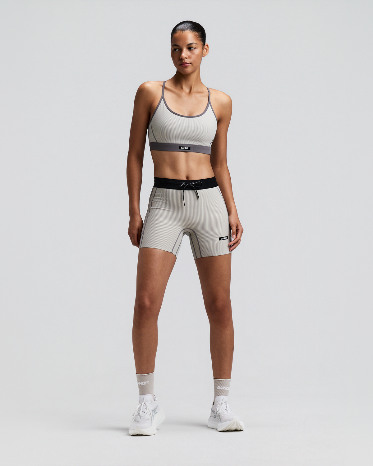 Women's Striped Cadence™ Strappy Run Bra - Plaster / Slate