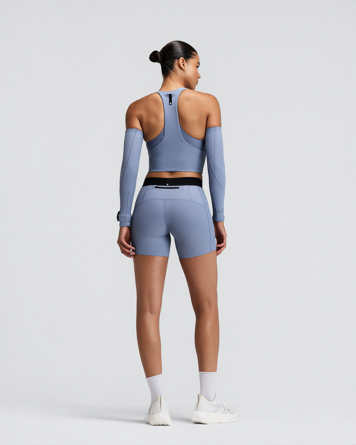 Women's Striped Cadence™ Zip Front T-Back Race Crop - Steel Horizon / Pavilion Blue