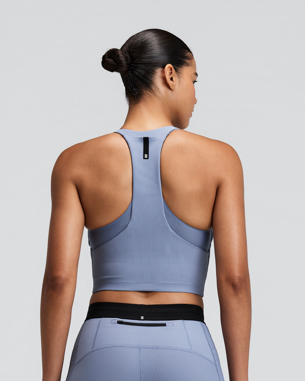 Women's Striped Cadence™ Zip Front T-Back Race Crop - Steel Horizon / Pavilion Blue