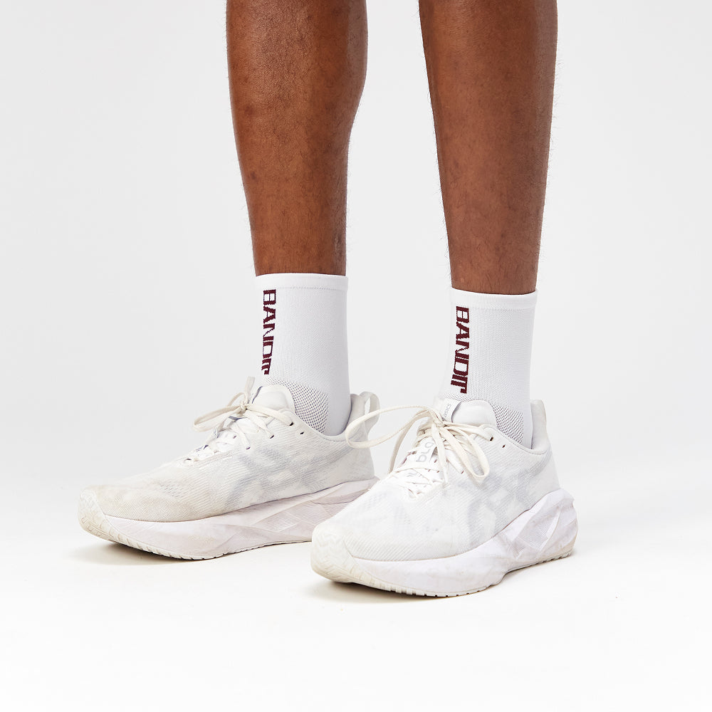 Lite Run™ Quarter Socks "Vertical Bandit" - White with Port - 2 Pack