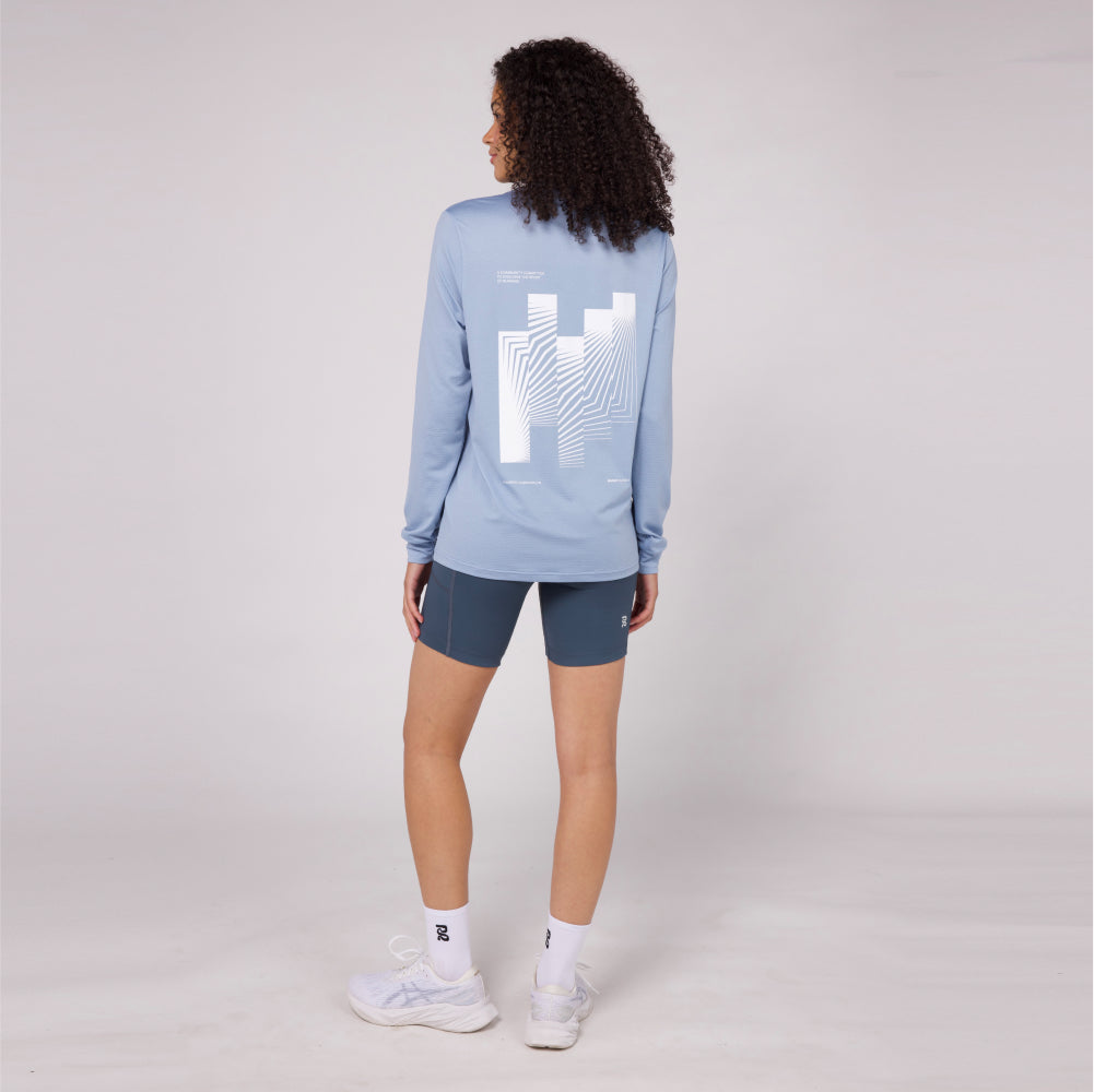 Micromesh™ "Geometry" Long Sleeve Tee - Unisex, Smokey Blue