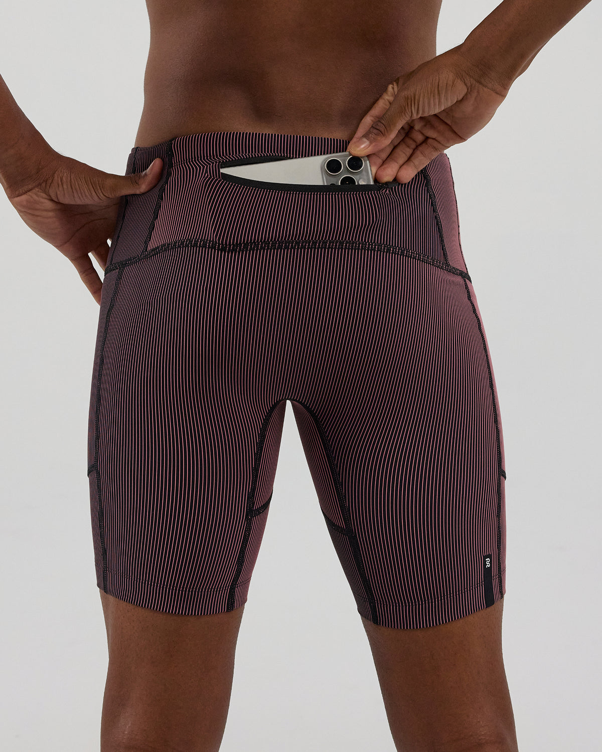 Striped Cadence™ 7 Pocket Half Tights - Black / Mauve
