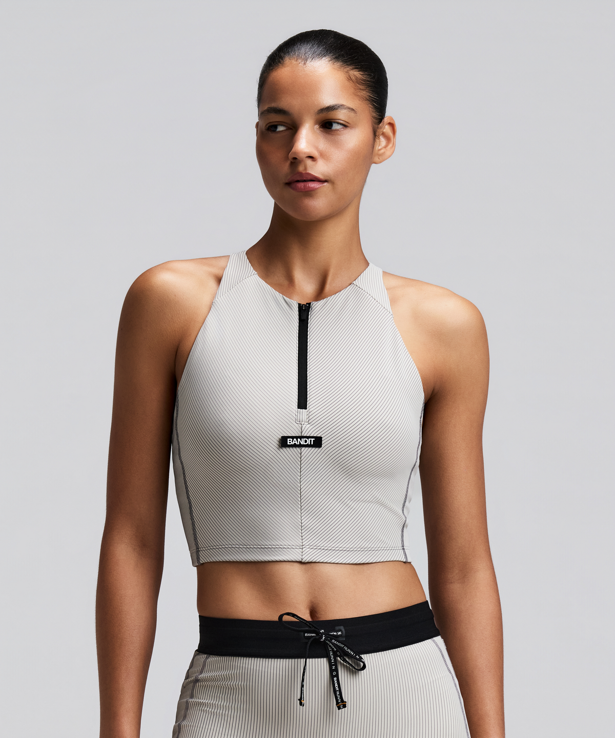 Women's Striped Cadence™ Zip Front Race Crop - Plaster / Slate