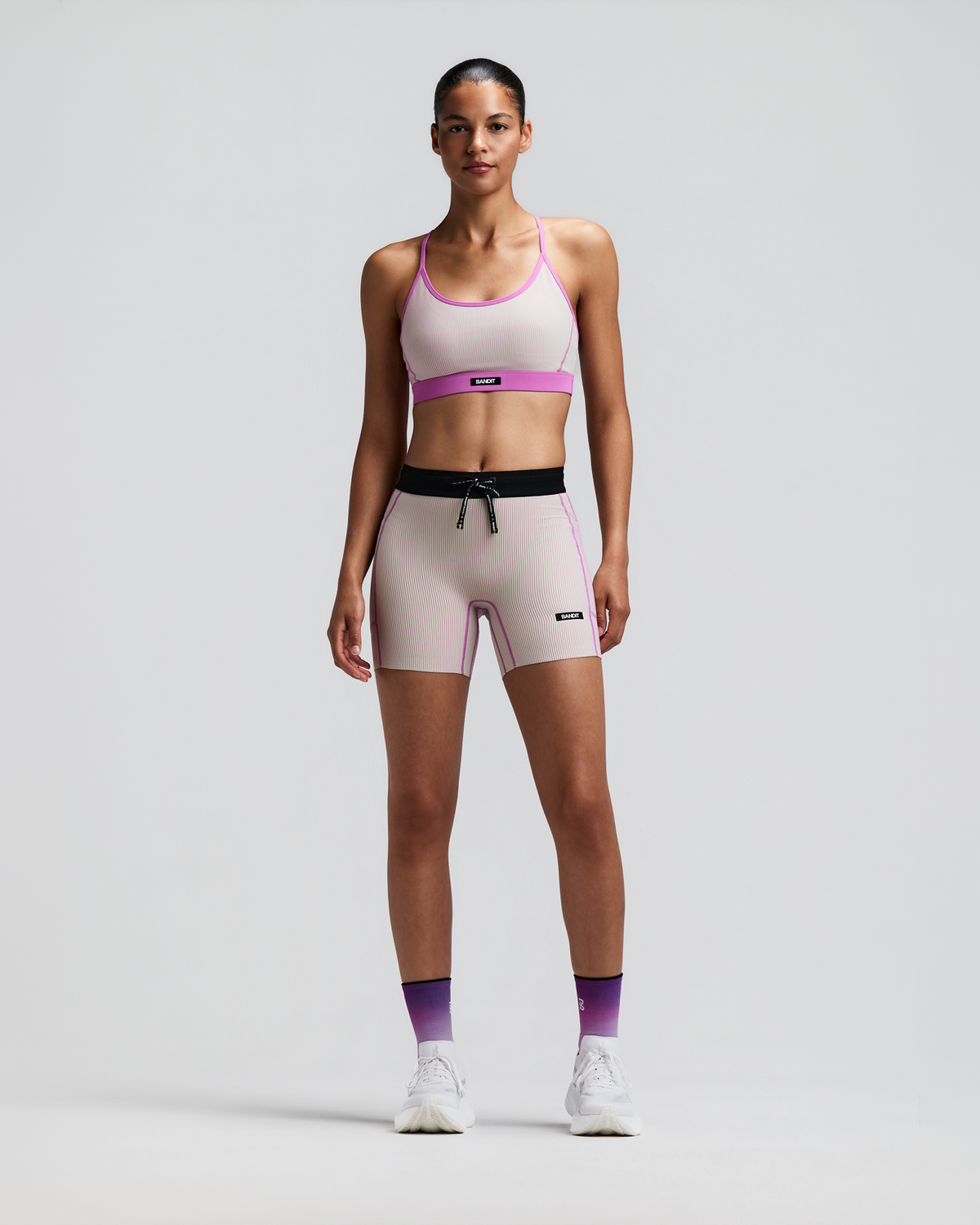 Women's Striped Cadence™ 5" Compression Shorts - Plaster / Orchid