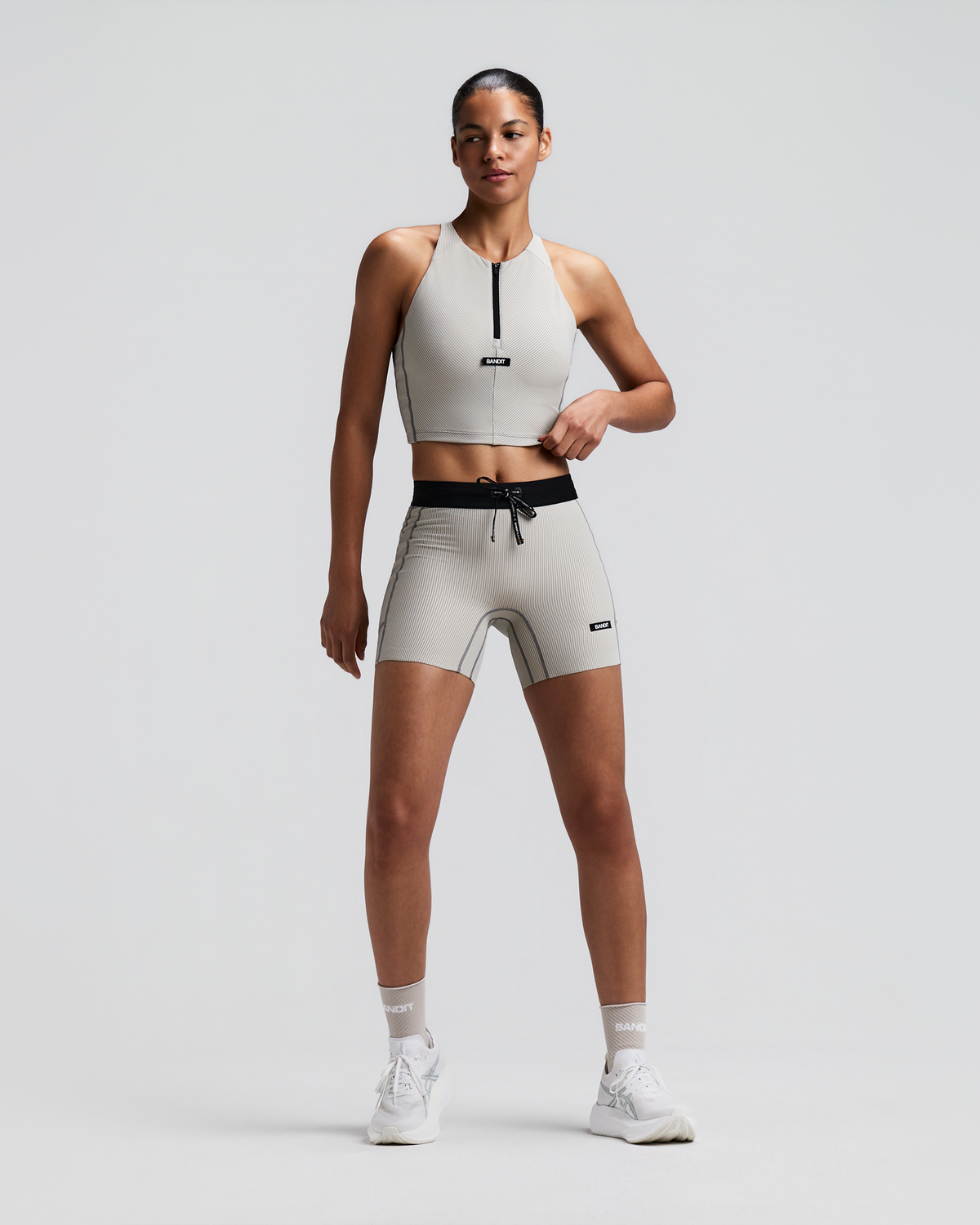 Women's Striped Cadence™ Zip Front Race Crop - Plaster / Slate