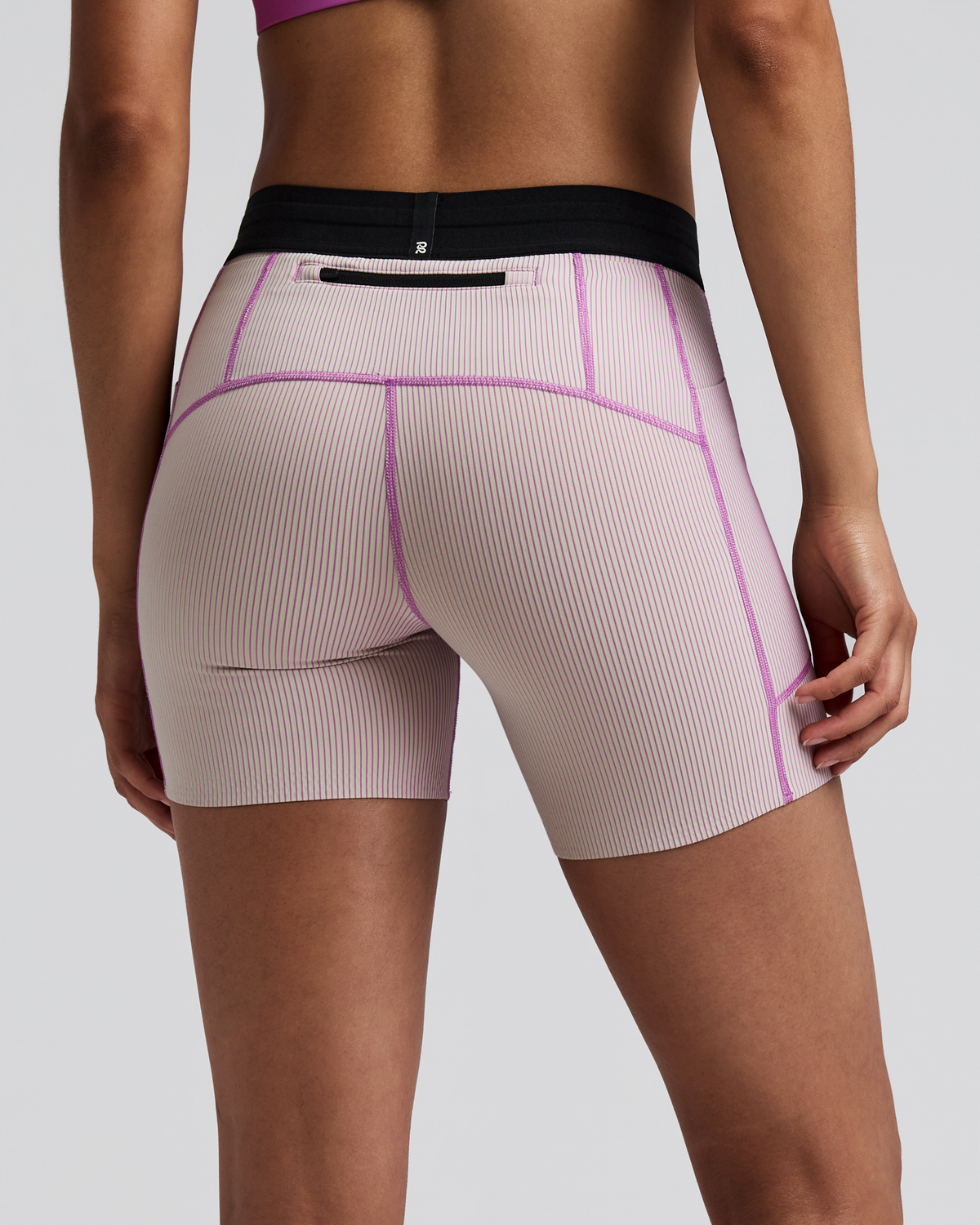 Women's Striped Cadence™ 5" Compression Shorts - Plaster / Orchid