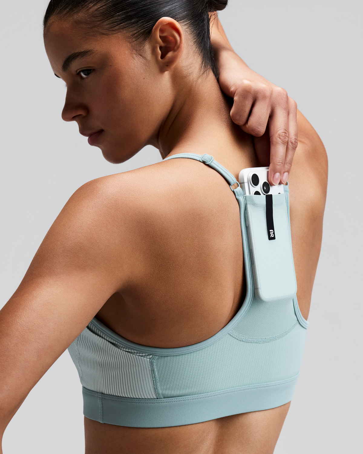 Women's Striped Cadence™ Strappy Run Bra - Mist / Lagoon