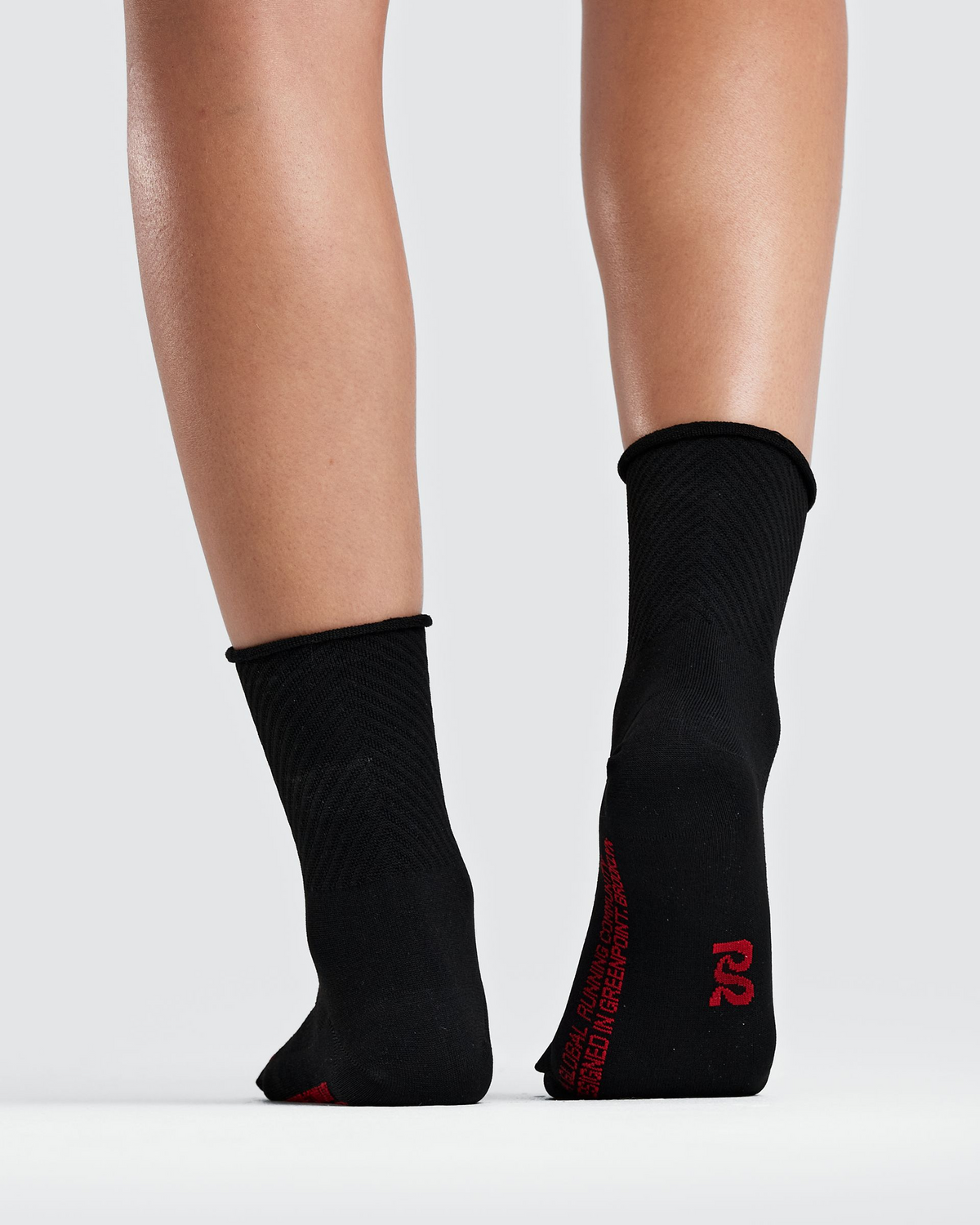 Lite Run™ Ribbed Quarter Sock - Black with Oxide Red (2 Pack)