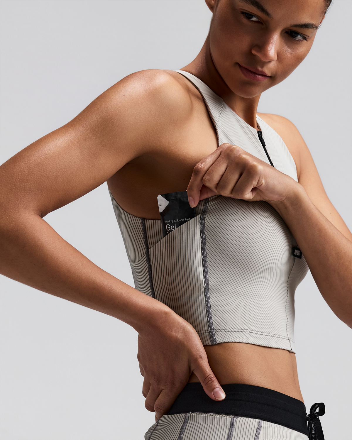 Women's Striped Cadence™ Zip Front Race Crop - Plaster / Slate