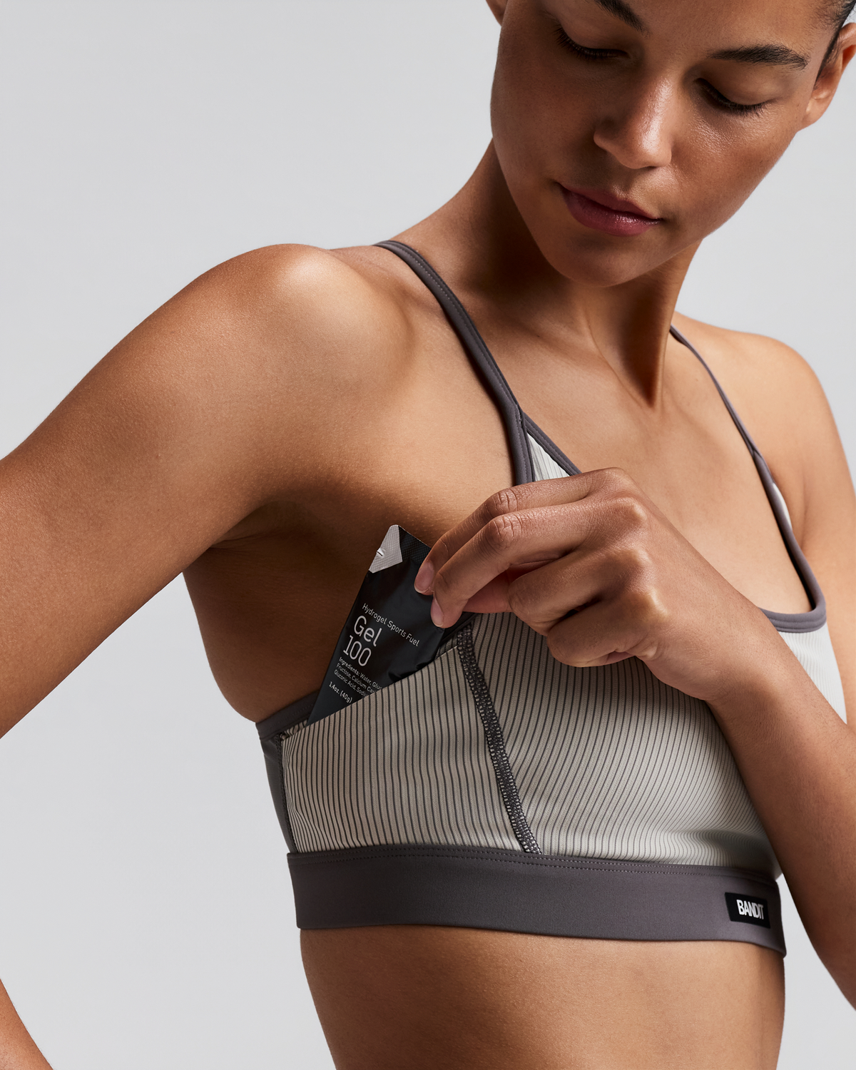 Women's Striped Cadence™ Strappy Run Bra - Plaster / Slate
