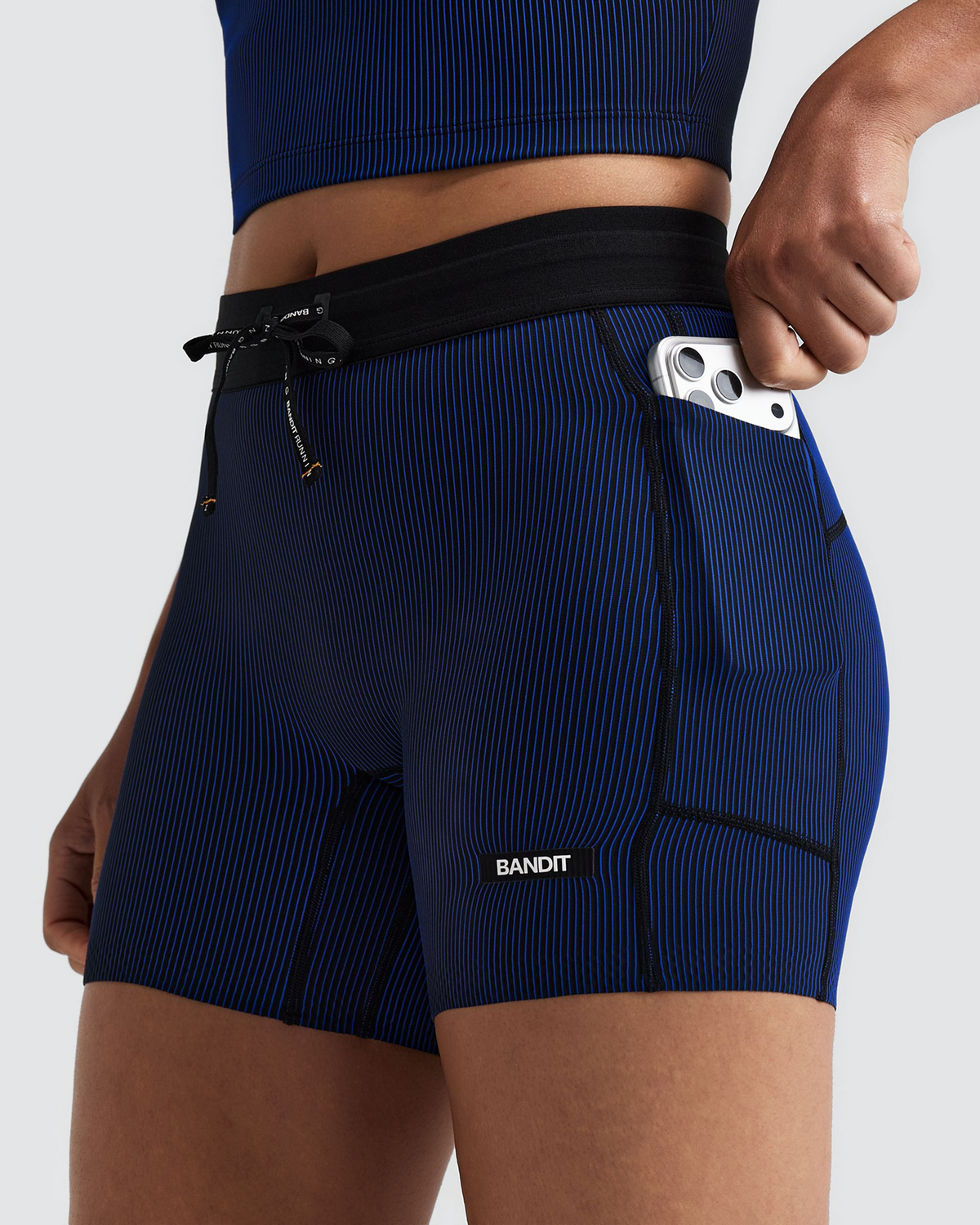 Women's Striped Cadence™ 5" Compression Shorts - Black / Bauhaus Blue