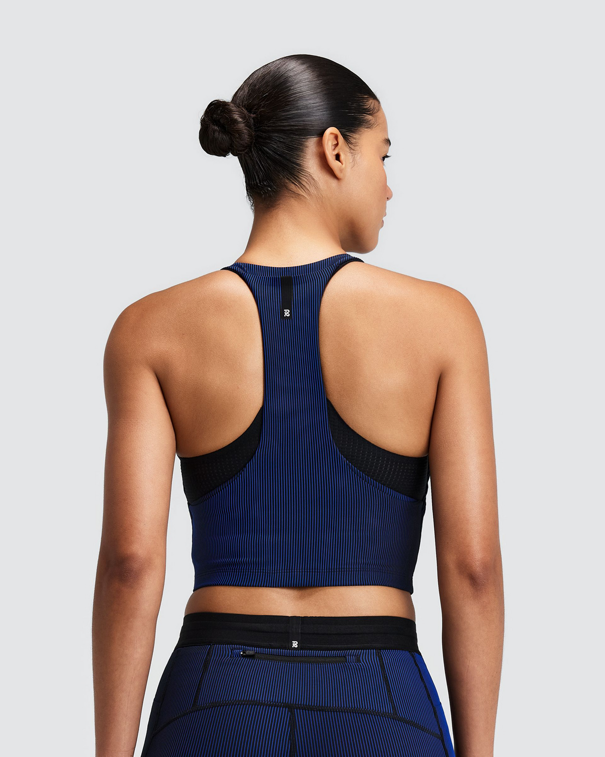 Women's Striped Cadence™ Zip Front T-Back Race Crop - Black / Bauhaus Blue