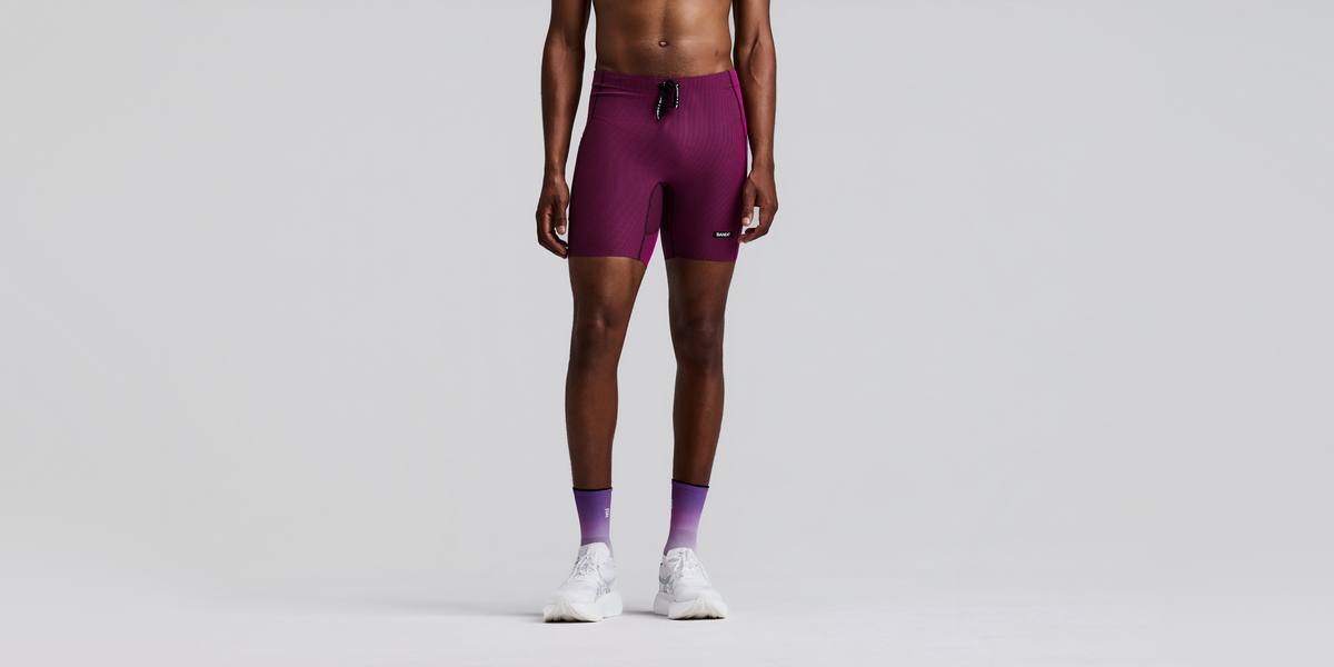 Men's Striped Cadence™ Quarter Tights - Espresso / Azalea